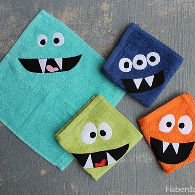 Easy Sewing project! Make these cute and spooky monster face cloths.