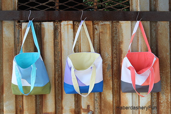 Multi Colored / Color Blocked Tote by Haberdashery Fun. Find out more and how to create this stunning color blocked tote bag.